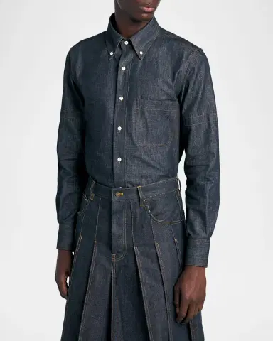 Thom Browne Men's Selvedge Denim Button-Down Shirt | Thumbnail 4 Thom Browne Men's Selvedge Denim Button-Down Shirt | Thumbnail 4