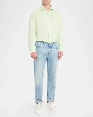 Kiton Men's Solid Linen Button-Down Shirt with Mother-Of-Pearl | Thumbnail 2 Kiton Men's Solid Linen Button-Down Shirt with Mother-Of-Pearl | Thumbnail 2