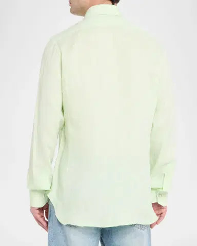 Kiton Men's Solid Linen Button-Down Shirt with Mother-Of-Pearl | Thumbnail 3 Kiton Men's Solid Linen Button-Down Shirt with Mother-Of-Pearl | Thumbnail 3