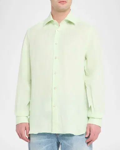 Kiton Men's Solid Linen Button-Down Shirt with Mother-Of-Pearl | Thumbnail 4 Kiton Men's Solid Linen Button-Down Shirt with Mother-Of-Pearl | Thumbnail 4