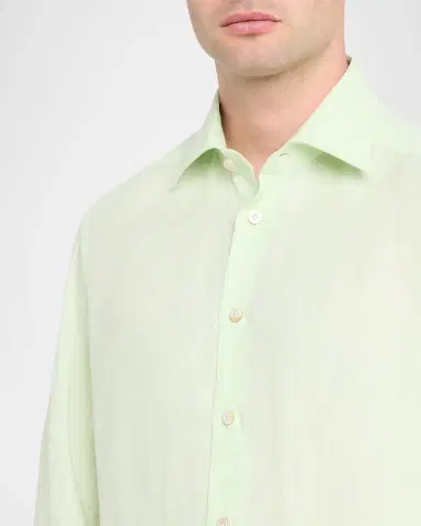 Kiton Men's Solid Linen Button-Down Shirt with Mother-Of-Pearl | Thumbnail 5 Kiton Men's Solid Linen Button-Down Shirt with Mother-Of-Pearl | Thumbnail 5