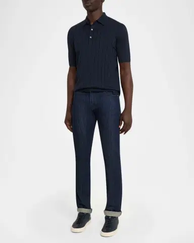 Kiton Men's Wide Rib Sea Island Cotton Polo Sweater | Thumbnail 2 Kiton Men's Wide Rib Sea Island Cotton Polo Sweater | Thumbnail 2