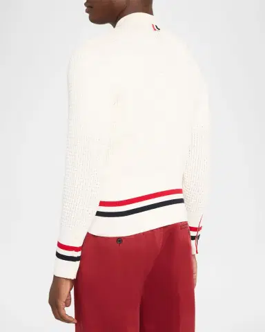Thom Browne Men 's Stitch Cotton RWB Half Cardigan | Thumbnail 3 Thom Browne Men 's Stitch Cotton RWB Half Cardigan | Thumbnail 3