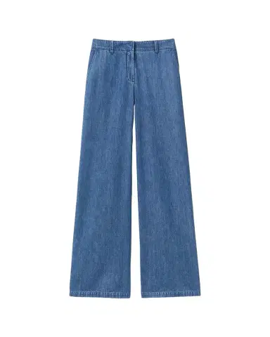 Lafayette 148 New York Charles Wide-Leg Cotton Chambray Pants | Thumbnail 1 Lafayette 148 New York Charles Wide-Leg Cotton Chambray Pants | Thumbnail 1