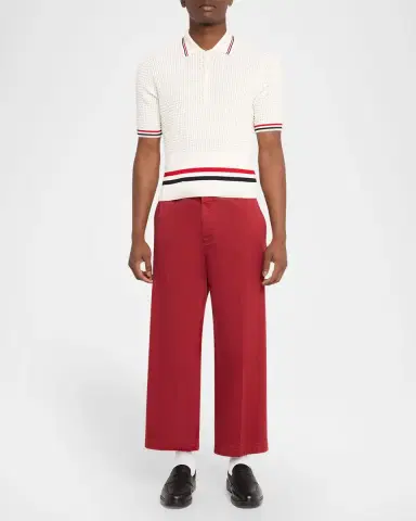 Thom Browne Men's Float Ripple Stitch RWB Stripe Polo Shirt | Thumbnail 2 Thom Browne Men's Float Ripple Stitch RWB Stripe Polo Shirt | Thumbnail 2