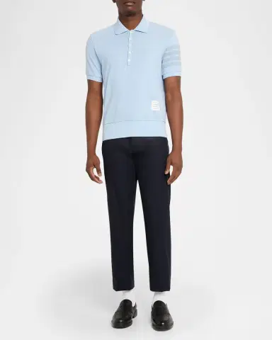 Thom Browne Men's Garment Dyed Jersey 4-Bar Polo Shirt | Thumbnail 2 Thom Browne Men's Garment Dyed Jersey 4-Bar Polo Shirt | Thumbnail 2