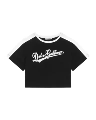 Dolce & Gabbana Girl's Logo Cropped Short-Sleeve T-Shirt, Size -14 | Thumbnail 1 Dolce & Gabbana Girl's Logo Cropped Short-Sleeve T-Shirt, Size -14 | Thumbnail 1