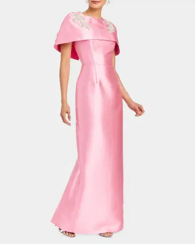 Mestiza New York Eve Embellished Capelet Silk Twill Gown | Thumbnail 4 Mestiza New York Eve Embellished Capelet Silk Twill Gown | Thumbnail 4