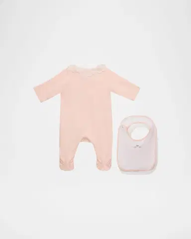 Chloé Girl 's Lace-Trim Cotton Babygrow & Bib Set, Size 1M-M | Thumbnail 2 Chloé Girl 's Lace-Trim Cotton Babygrow & Bib Set, Size 1M-M | Thumbnail 2