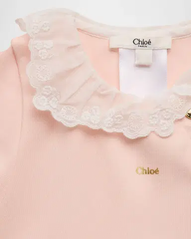 Chloé Girl 's Lace-Trim Cotton Babygrow & Bib Set, Size 1M-M | Thumbnail 3 Chloé Girl 's Lace-Trim Cotton Babygrow & Bib Set, Size 1M-M | Thumbnail 3