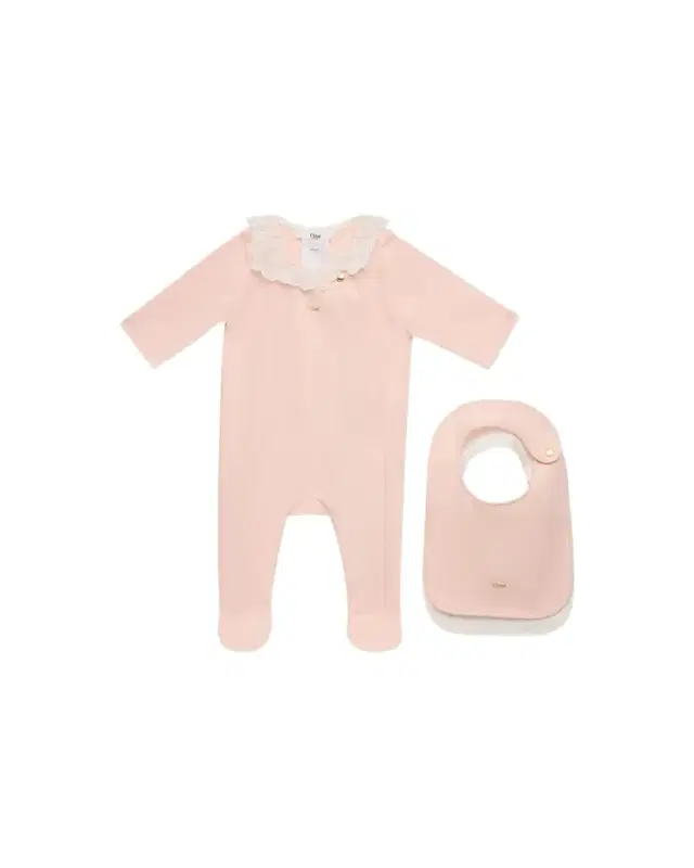 Girl 's Lace-Trim Cotton Babygrow & Bib Set, Size 1M-M Girl 's Lace-Trim Cotton Babygrow & Bib Set, Size 1M-M