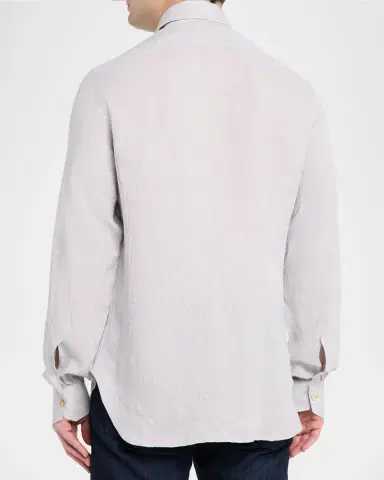 Kiton Men's Solid Linen Button-Down Shirt with Mother-Of-Pearl | Thumbnail 3 Kiton Men's Solid Linen Button-Down Shirt with Mother-Of-Pearl | Thumbnail 3