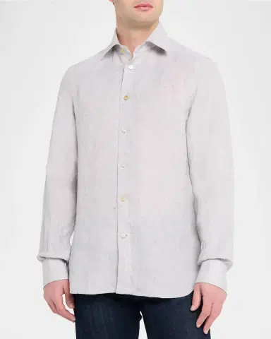 Kiton Men's Solid Linen Button-Down Shirt with Mother-Of-Pearl | Thumbnail 4 Kiton Men's Solid Linen Button-Down Shirt with Mother-Of-Pearl | Thumbnail 4