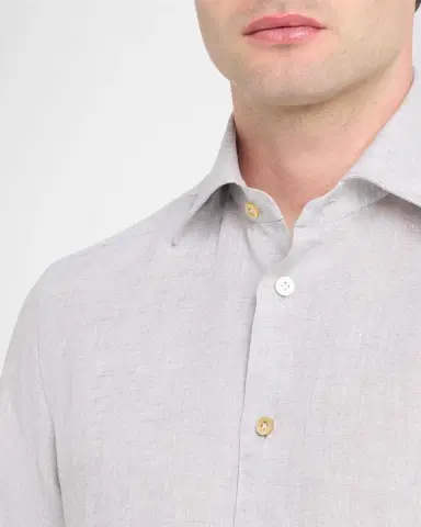 Kiton Men's Solid Linen Button-Down Shirt with Mother-Of-Pearl | Thumbnail 5 Kiton Men's Solid Linen Button-Down Shirt with Mother-Of-Pearl | Thumbnail 5