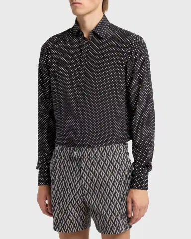 TOM FORD Men's Lyocell Polka Dot French Cuff Sport Shirt | Thumbnail 4 TOM FORD Men's Lyocell Polka Dot French Cuff Sport Shirt | Thumbnail 4