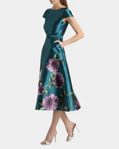Kay Unger New York Ina Floral-Print Mikado Midi Dress | Thumbnail 4 Kay Unger New York Ina Floral-Print Mikado Midi Dress | Thumbnail 4