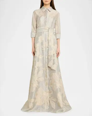 Rickie Freeman for Teri Jon Metallic Floral Jacquard Shirt Gown | Thumbnail 2 Rickie Freeman for Teri Jon Metallic Floral Jacquard Shirt Gown | Thumbnail 2