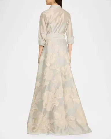 Rickie Freeman for Teri Jon Metallic Floral Jacquard Shirt Gown | Thumbnail 3 Rickie Freeman for Teri Jon Metallic Floral Jacquard Shirt Gown | Thumbnail 3