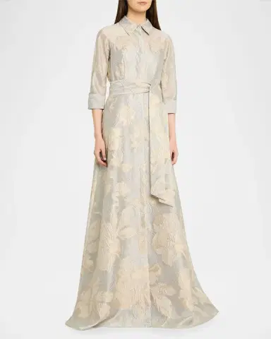 Rickie Freeman for Teri Jon Metallic Floral Jacquard Shirt Gown | Thumbnail 4 Rickie Freeman for Teri Jon Metallic Floral Jacquard Shirt Gown | Thumbnail 4