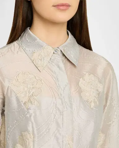 Rickie Freeman for Teri Jon Metallic Floral Jacquard Shirt Gown | Thumbnail 5 Rickie Freeman for Teri Jon Metallic Floral Jacquard Shirt Gown | Thumbnail 5