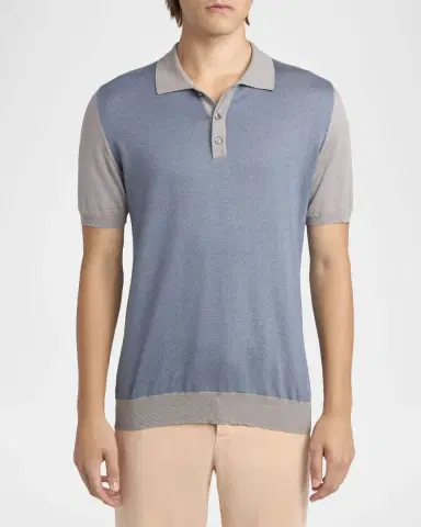 Kiton Men's Cotton Knit Textured-Front Polo Shirt | Thumbnail 4 Kiton Men's Cotton Knit Textured-Front Polo Shirt | Thumbnail 4
