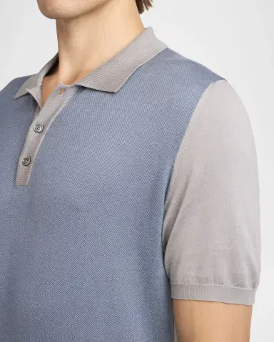 Kiton Men's Cotton Knit Textured-Front Polo Shirt | Thumbnail 5 Kiton Men's Cotton Knit Textured-Front Polo Shirt | Thumbnail 5