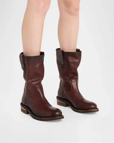 Miu Miu Foule Leather Mid-Calf Boots | Thumbnail 2 Miu Miu Foule Leather Mid-Calf Boots | Thumbnail 2