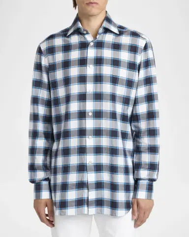 Kiton Men's Cotton Plaid Button-Down Shirt | Thumbnail 4 Kiton Men's Cotton Plaid Button-Down Shirt | Thumbnail 4