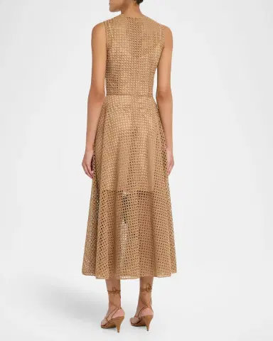 Oscar de la Renta Cross-Stitched Rattan Guipure Sleeveless Midi Dress | Thumbnail 2 Oscar de la Renta Cross-Stitched Rattan Guipure Sleeveless Midi Dress | Thumbnail 2