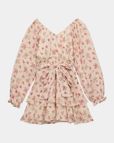 KatieJ NYC Girl's Swiss Dot Floral Puff-Sleeve Dress, Size S-XL | Thumbnail 2 KatieJ NYC Girl's Swiss Dot Floral Puff-Sleeve Dress, Size S-XL | Thumbnail 2