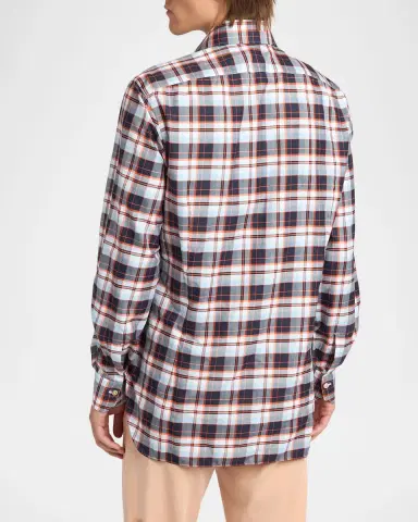 Kiton Men's Check Cotton Button-Down Shirt | Thumbnail 3 Kiton Men's Check Cotton Button-Down Shirt | Thumbnail 3
