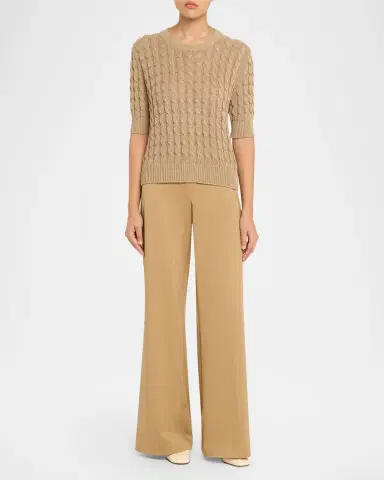 Max Mara Linen Cable-Knit Short-Sleeve Sweater | Thumbnail 2 Max Mara Linen Cable-Knit Short-Sleeve Sweater | Thumbnail 2