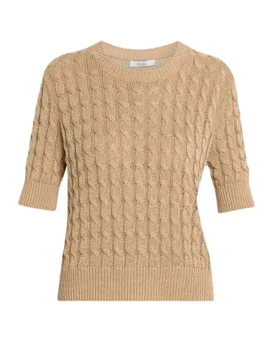 Max Mara Linen Cable-Knit Short-Sleeve Sweater | Thumbnail 1 Max Mara Linen Cable-Knit Short-Sleeve Sweater | Thumbnail 1