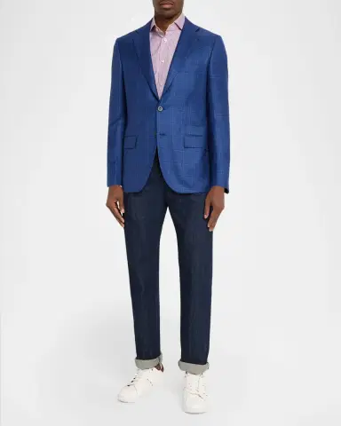 Kiton Men's Wool and Silk Tonal Plaid Sport Coat | Thumbnail 2 Kiton Men's Wool and Silk Tonal Plaid Sport Coat | Thumbnail 2