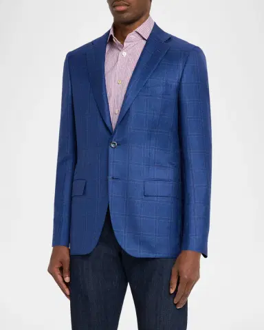 Kiton Men's Wool and Silk Tonal Plaid Sport Coat | Thumbnail 4 Kiton Men's Wool and Silk Tonal Plaid Sport Coat | Thumbnail 4