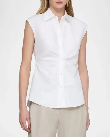 Lafayette 148 New York Pleated-Front Organic Cotton Poplin Shirt | Thumbnail 3 Lafayette 148 New York Pleated-Front Organic Cotton Poplin Shirt | Thumbnail 3
