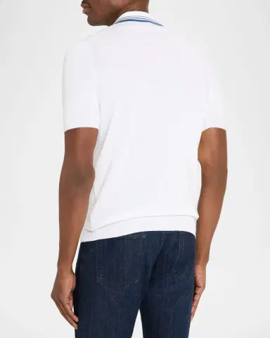 Kiton Men's Half-Zip Cotton Textured Polo Sweater | Thumbnail 3 Kiton Men's Half-Zip Cotton Textured Polo Sweater | Thumbnail 3