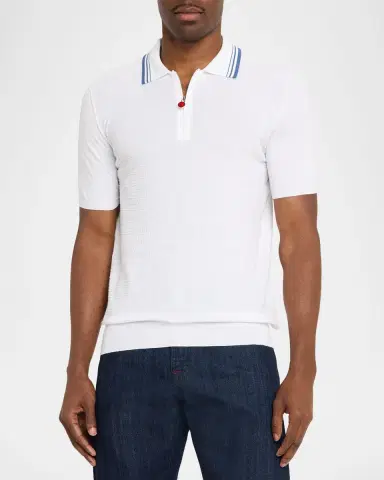 Kiton Men's Half-Zip Cotton Textured Polo Sweater | Thumbnail 4 Kiton Men's Half-Zip Cotton Textured Polo Sweater | Thumbnail 4