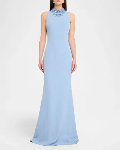 Rickie Freeman for Teri Jon Beaded Mock-Neck Crepe Trumpet Gown | Thumbnail 2 Rickie Freeman for Teri Jon Beaded Mock-Neck Crepe Trumpet Gown | Thumbnail 2