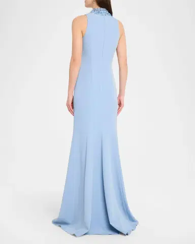 Rickie Freeman for Teri Jon Beaded Mock-Neck Crepe Trumpet Gown | Thumbnail 3 Rickie Freeman for Teri Jon Beaded Mock-Neck Crepe Trumpet Gown | Thumbnail 3