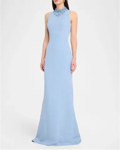 Rickie Freeman for Teri Jon Beaded Mock-Neck Crepe Trumpet Gown | Thumbnail 4 Rickie Freeman for Teri Jon Beaded Mock-Neck Crepe Trumpet Gown | Thumbnail 4