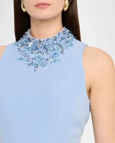 Rickie Freeman for Teri Jon Beaded Mock-Neck Crepe Trumpet Gown | Thumbnail 5 Rickie Freeman for Teri Jon Beaded Mock-Neck Crepe Trumpet Gown | Thumbnail 5