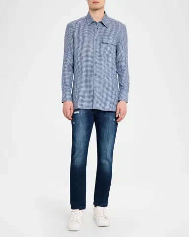 Kiton Men's Houndstooth Linen Blend Overshirt | Thumbnail 2 Kiton Men's Houndstooth Linen Blend Overshirt | Thumbnail 2