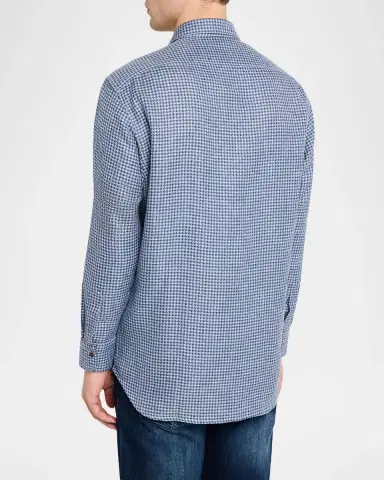Kiton Men's Houndstooth Linen Blend Overshirt | Thumbnail 3 Kiton Men's Houndstooth Linen Blend Overshirt | Thumbnail 3