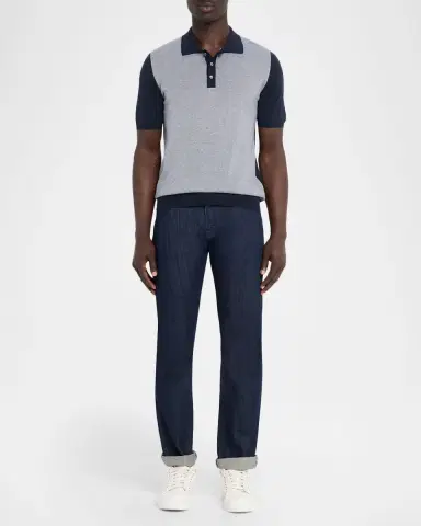 Kiton Men's Cotton Textured-Front Knit Polo Sweater | Thumbnail 2 Kiton Men's Cotton Textured-Front Knit Polo Sweater | Thumbnail 2
