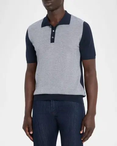 Kiton Men's Cotton Textured-Front Knit Polo Sweater | Thumbnail 4 Kiton Men's Cotton Textured-Front Knit Polo Sweater | Thumbnail 4