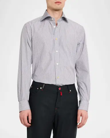 Kiton Men's Micro-Stripe Cotton Shirt | Thumbnail 4 Kiton Men's Micro-Stripe Cotton Shirt | Thumbnail 4