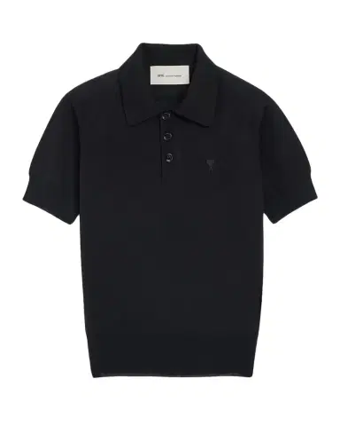 Ami Paris Ami De Coeur Short-Sleeve Wool Polo Top | Thumbnail 1 Ami Paris Ami De Coeur Short-Sleeve Wool Polo Top | Thumbnail 1