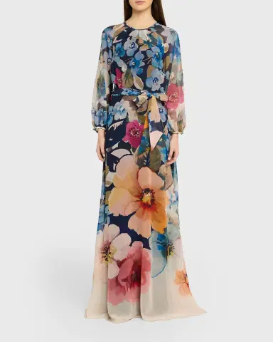 Rickie Freeman for Teri Jon Floral-Print Chiffon Gown | Thumbnail 2 Rickie Freeman for Teri Jon Floral-Print Chiffon Gown | Thumbnail 2