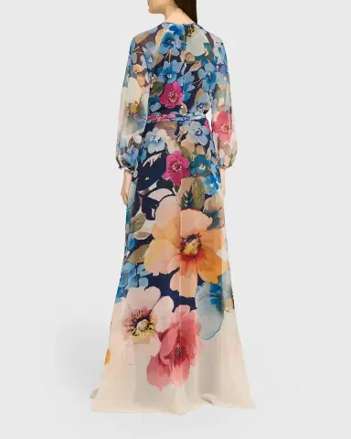 Rickie Freeman for Teri Jon Floral-Print Chiffon Gown | Thumbnail 3 Rickie Freeman for Teri Jon Floral-Print Chiffon Gown | Thumbnail 3